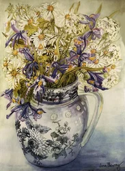 Iris, Chrysanthemums and Carnations in a Copeland Jug